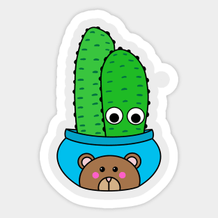 Cute Cactus Design #217: Cacti In Bear Pot Sticker